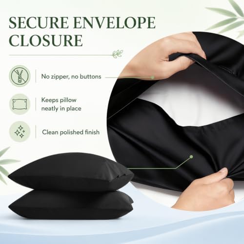 Pillow Cases Set, 100% Rayon from Bamboo, Standard 20"x26" Black - Image 6