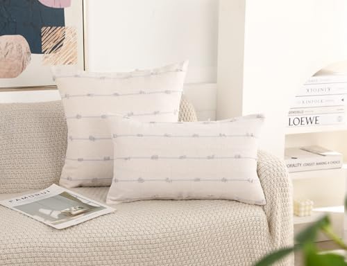 NUYECY Set of 2 Boho Throw Pillow Covers 16x16, Stone Grey and White Neutral - Image 2