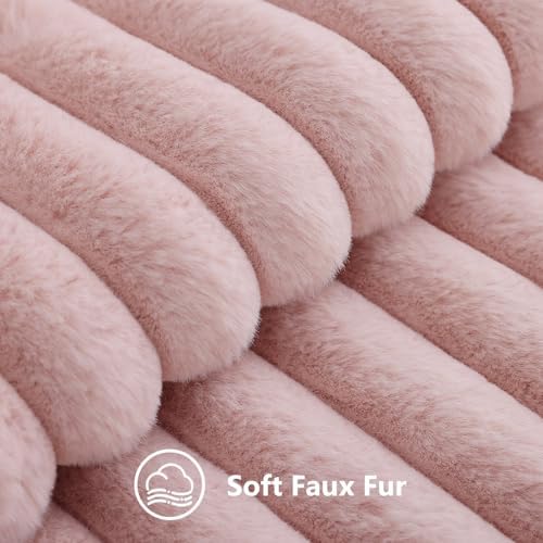 decorUhome Fall Faux Fur Throw Pillow Covers 22x22 Set of 2 Pink - Image 2