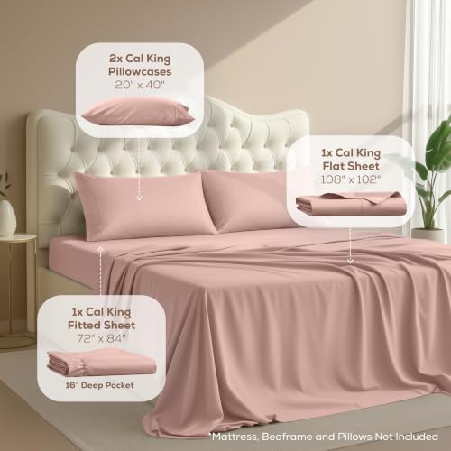 California King Sheets Set, 4 Pieces 16" Deep Pocket Bed Sheets, Blush Pink - Image 2
