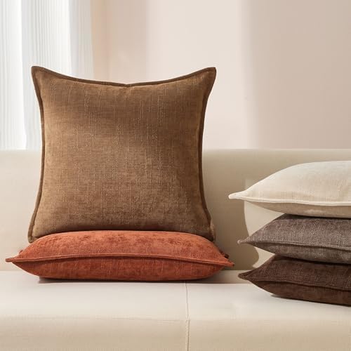 Allorry Throw Pillow Covers 24x24 Light Brown Chenille Solid Home DecorC24 - Image 4
