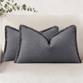 decorUhome Linen Fringe Dark Grey Throw Pillow Covers 12x20 Set of 2 by decorUhome