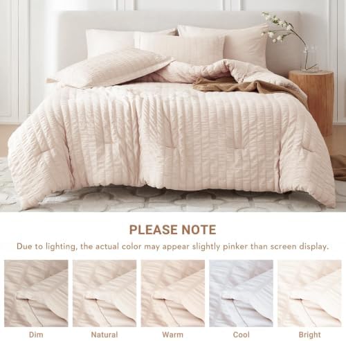 MUXHOMO 7 Pieces California King Comforter Set, Seersucker Bed in a Bag Cal - Image 3