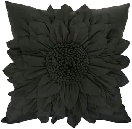 Black Accent 3D Flower Decorative Throw Pillow Covers by BellasGifts
