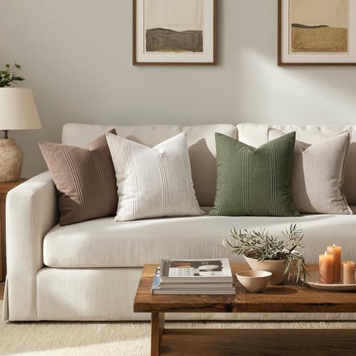 MIULEE Decorative Striped Throw Pillow Covers 22x22 in Natural Beige 2 Pack - Image 4