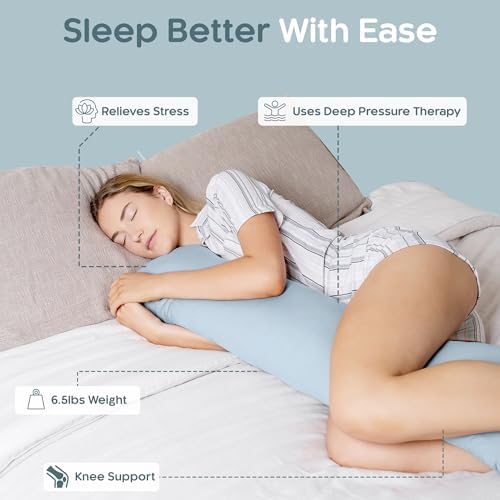 SleepCloud Weighted Body Pillow 6.5lbs, Cooling Tencel Cover, 41” x 10” - Image 2