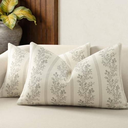 Vintage Throw Pillow Covers 12x20 Set of 2, Striped Floral Pillow Cover by DKwizme