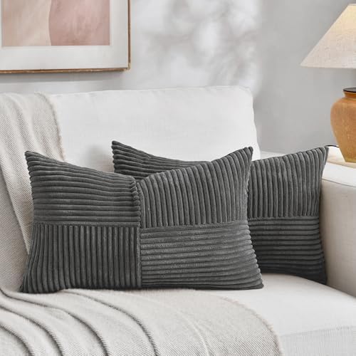 Fancy Homi 2 Packs Dark Gray Lumbar Decorative Throw Pillow Covers 16x32 Inch by Fancy+Homi