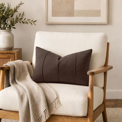 MIULEE Fall Lumbar Decorative Linen Throw Pillow Covers 12x20 Brown Striped - Image 2