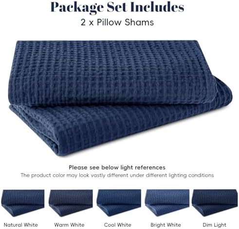 PHF Cotton Waffle Throw Pillow Covers 24"x24", Bright Navy Blue, No Insert - Image 6