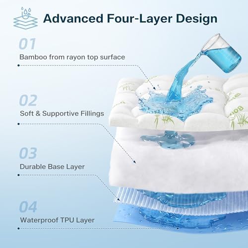 Waterproof Twin XL Size Mattress Topper Viscose Derived from Bamboo, Extra - Image 3