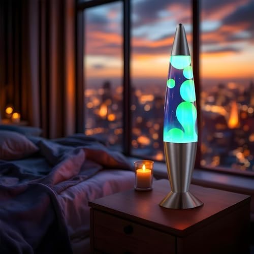 JAMBO 16" Beautiful Lamp- Blue with Yellow/Green Wax, Relaxing Liquid Light, Night Light Nightlight, Home Decor Living Room Office Bedroom Lamp for Adults Teens Kids, Magma Motion - Image 2