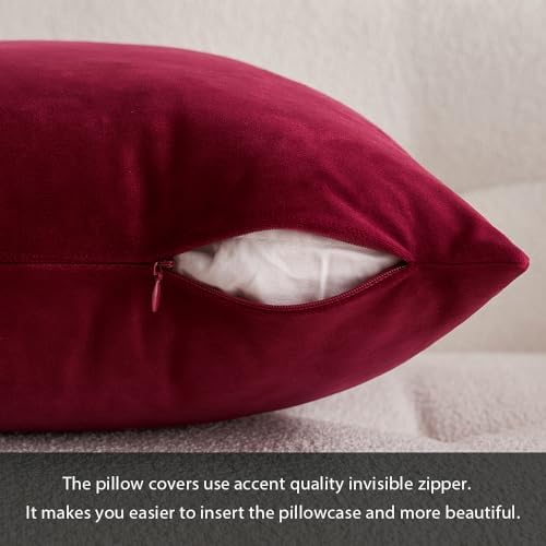 MIULEE 12x20 Inch Lumbar Velvet Throw Pillow Covers Wine Red - Image 3