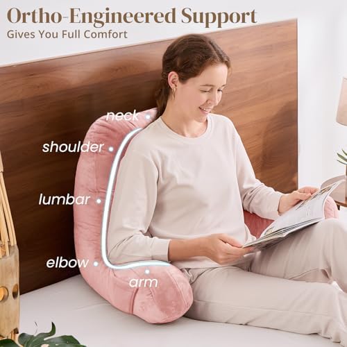 Sasttie Reading Pillow for Bed, Back Pillow for Sitting Up, Peach Pink - Image 4