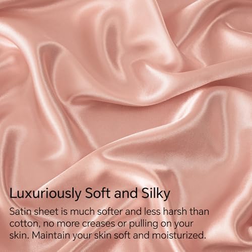 BEDELITE Satin Sheets Full Size Bed Set, Coral Pink, 4 Pieces - Image 3