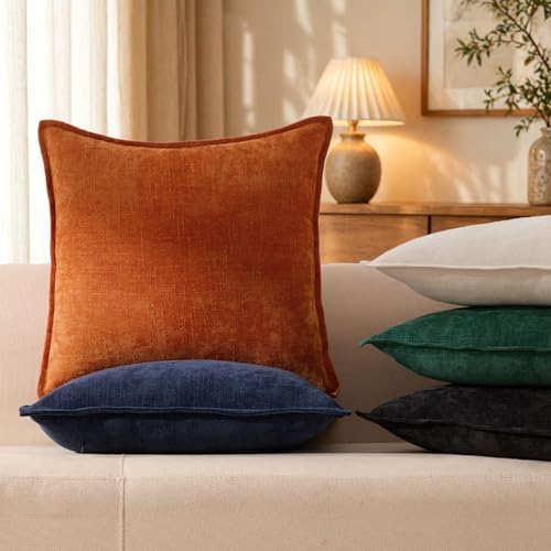 Allorry Throw Pillow Covers 18x18 Orange Chenille Solid Home DecorSY014H18 - Image 4