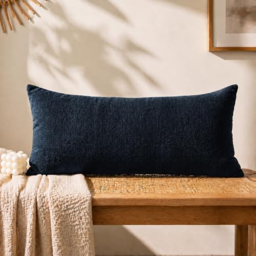 JoraLion Chenille Lumbar Pillow Covers 14X26 inch Dark Blue by JoraLion
