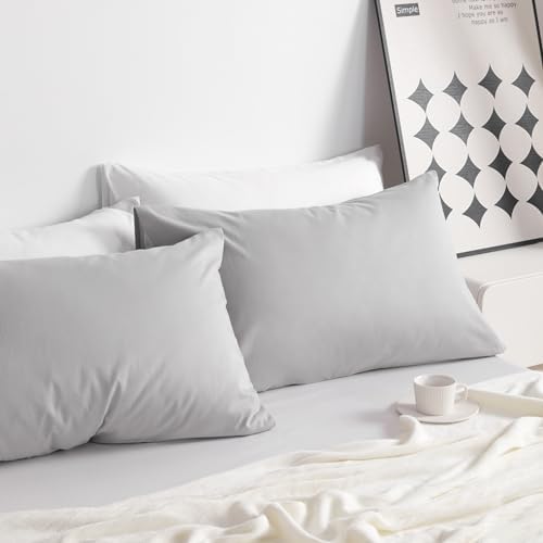 NTBAY Cotton Standard Pillowcases, Light Grey - Image 3