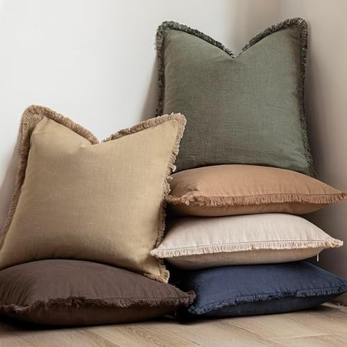 Foindtower Boho Linen Fringe Lumbar Throw Pillow Covers 12×20 Reddish Brown - Image 6