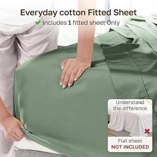 Soft Natural 100% Cotton Sateen Full Size Fitted Sheets, Pine Green - Image 2