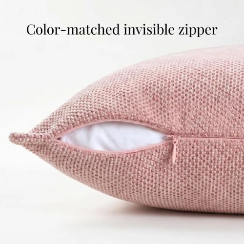 Fancy Homi Set of 2 Pink 12x20 Inch Soft Chenille Decorative Throw Pillow Covers - Image 3