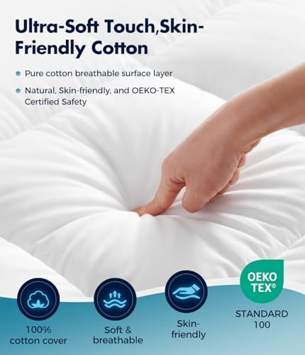 Fracho King Cotton Mattress Topper, Extra Thick Pillow Top Mattress Pad - Image 4