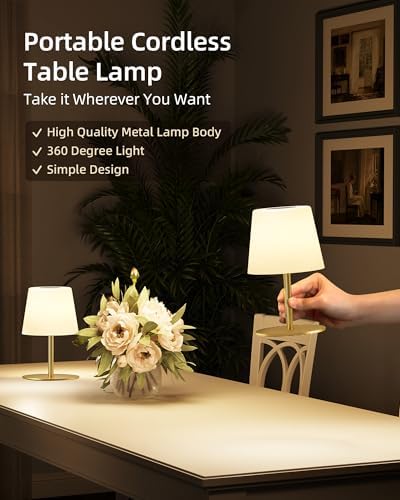 EZVALO Outdoor Cordless Table Lamp, IP65 Waterproof 4500mAh Rechargeble Shower Lamp, Dimmable Touch Lamp, LED Night Light Lamp for Bathroom Patio Camping Restaurant Home 1 Pack (Gold) - Image 4