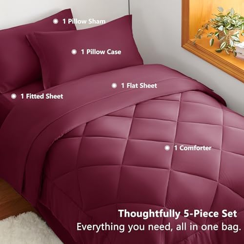 CozyLux Twin XL Comforter Set 68"x88" Burgundy - Image 6