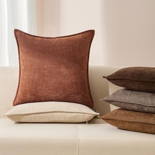 Allorry Throw Pillow Covers 24x24 Rust Chenille Solid Home DecorSY014E24 - Image 4