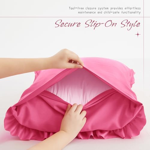 Vonty Hot Pink Ruffled Pillow Cases Set of 2, Queen Size, 20x30 Inch - Image 5