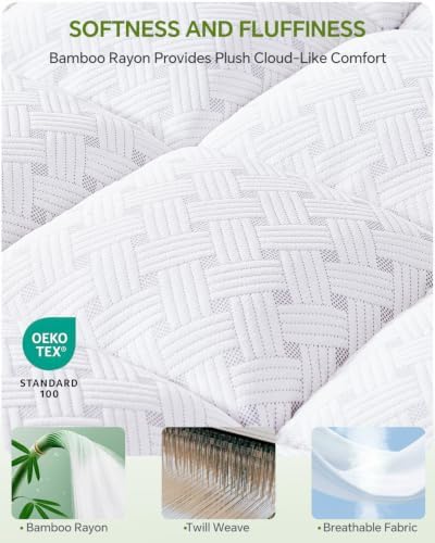 3 Inch Full Mattress Topper Bamboo Viscose Thick Pillow Top Mattress Pad - Image 2