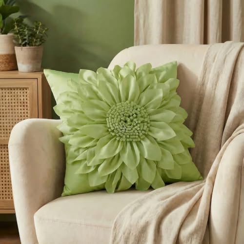 Sage Green Accent Flower Decorative Throw Pillow Covers - Image 4
