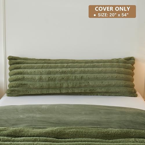 MEGO 20x54 Body Pillow Cover, Fluffy Ribbed Faux Rabbit Fur, Sage Green - Image 2