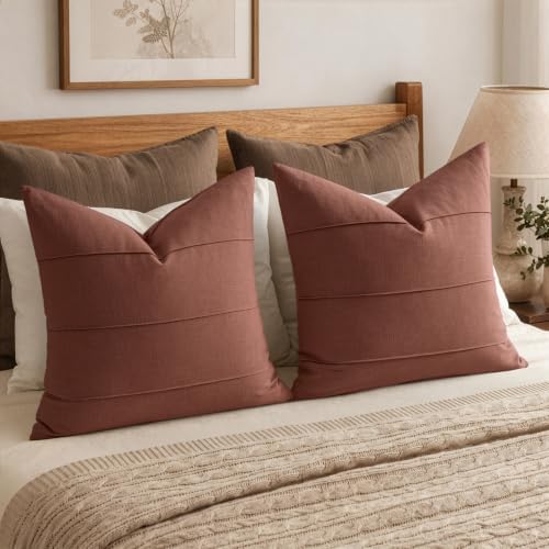 MIULEE Euro Sham Fall Linen Throw Pillow Covers 24x24 Autumn Glaze Striped - Image 5