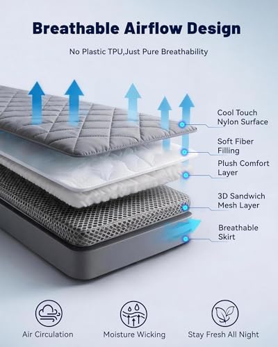 Cooling Mattress Pad Noiseless Protecter 3xBreathable Twin - Image 5