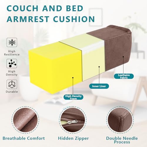 2 Pack Couch Arm Rest Pillow, High Density Foam Armrest Cushion, Removable & - Image 2