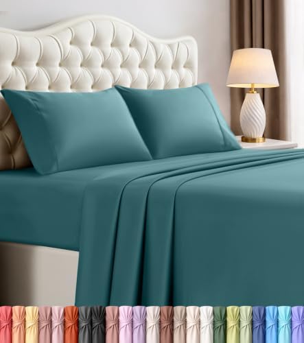 King Sheets Set, 4 Pieces 16" Deep Pocket Hotel Luxury Sheets, Denim Blue by UTOPIABEDDING