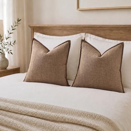 decorUhome Hazel Taupe Textured Linen Throw Pillow Covers 18x18 Set of 2 - Image 4