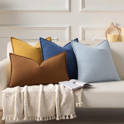 decorUhome Fall Sky Blue Linen Throw Pillow Covers 18x18 Set of 2 - Image 7