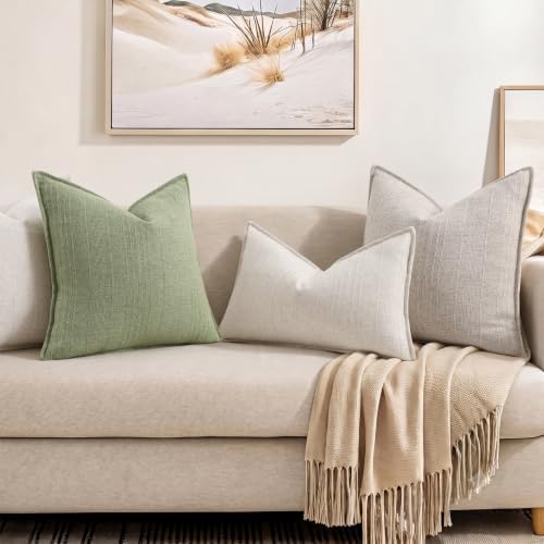 decorUhome Sage Green Textured Linen Throw Pillow Covers 16x16 Set of 2 - Image 4