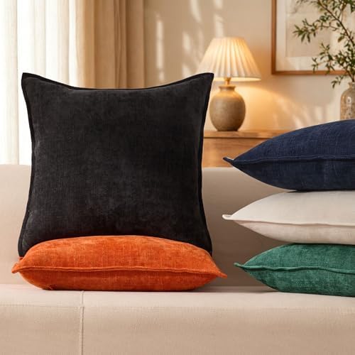 Allorry Throw Pillow Covers 18x18 Black Chenille Solid Home DecorSY014J18 - Image 4