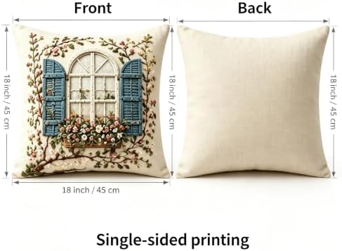2D Flat French Arch Window Floral Linen Throw Pillow Covers 18x18 Set of 2 - Image 2