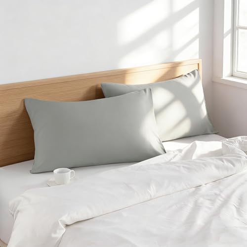 Standard Pillow Cases, 2 Pack, 20x26 in, Microfiber, Light Grey - Image 2