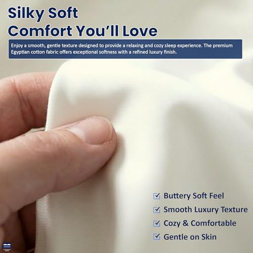 Cottingon 4 Piece Short Queen Sheets, Egyptian Cotton - Image 4