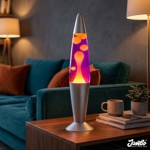 JAMBO 16" Beautiful Lamp- Purple with Yellow/Orange Wax, Relaxing Liquid Light, Night Light Nightlight, Home Decor Living Room Office Bedroom Lamp for Adults Teens Kids Magma Motion - Image 5