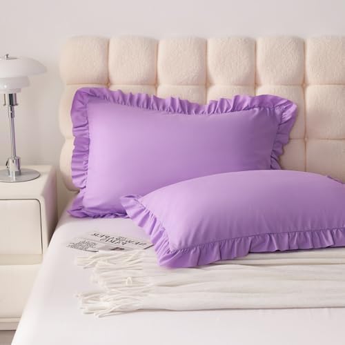 Ruffled Queen Pillow Shams, 2 Pack, 20x30 Inches, Light Purple - Image 2