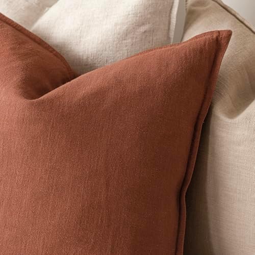 Foindtower Linen Solid Decorative Throw Pillow Cover 16x16 Inch Rust Orange - Image 3