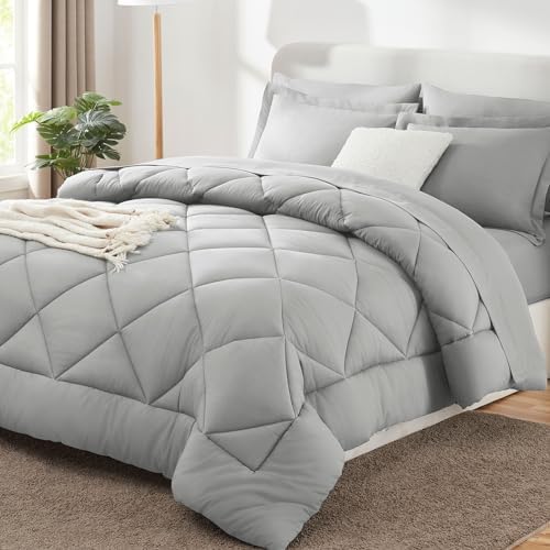 CozyLux Queen Comforter Set 88"x88" Light Grey by CozyLux