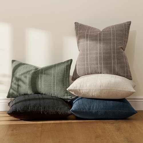MIULEE Linen Plaid Pillow Covers Fall Decorative 20x20 Taupe - Image 7