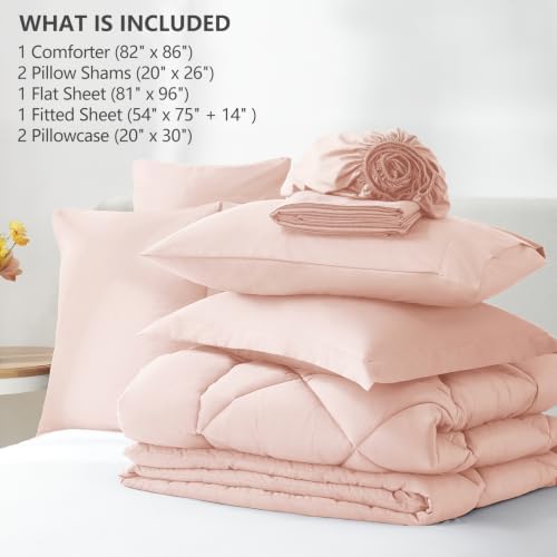 CozyLux Full Comforter Set 82"x86" Blush Pink - Image 6
